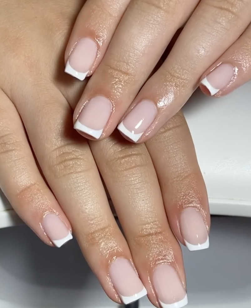Short square French manicure in soft nude