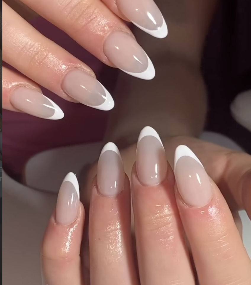 Almond French tip gel extensions
